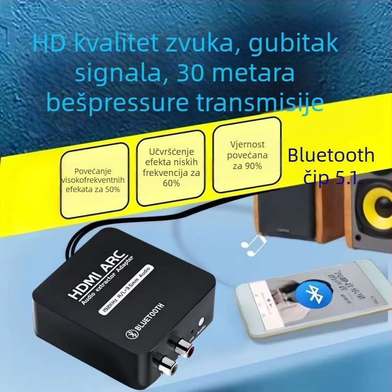 Arc23 HDMI ARC audio pretvarač s optičkim izlazom i Bluetoothom, 0.8 m kabel, daljinsko buđenje