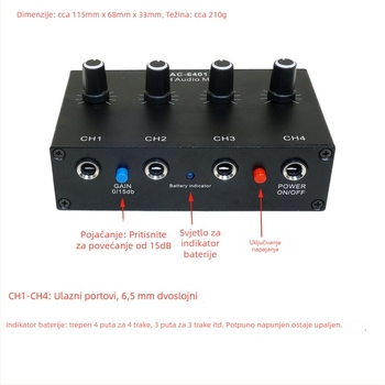 Audio mikser za instrumente i mikrofone, 4 ulaza/1 izlaz, AC-6401, gaodiyin