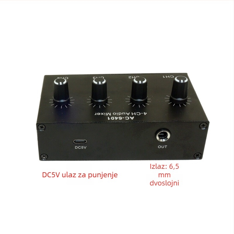 Audio mikser za instrumente i mikrofone, 4 ulaza/1 izlaz, AC-6401, gaodiyin