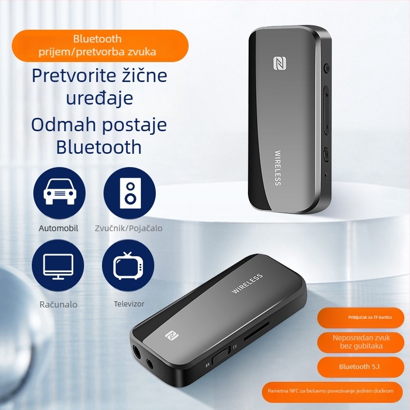 Bluetooth 5.1 dvostruki prijemnik/emitiranje s NFC, auto AUX adapter 2,5/3,5 mm, model T40, Plug & Play, domet 10 m
