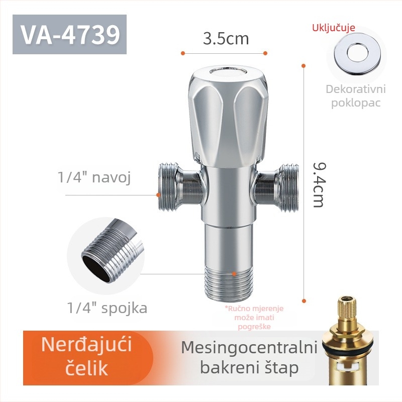 Kutni ventil, od nehrđajućeg čelika 201, navojna instalacija, radni tlak 1,4 MPa, za tuš sustav