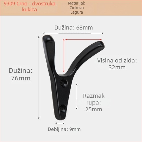 Eicherman europski stil kuka za odjeću, model 9301, cinkova legura, elektroplatirani premaz, nosivost 10 kg