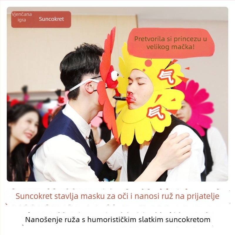 Vjenčani rekviziti za šalu: suncokret saxofon i igre s balonima