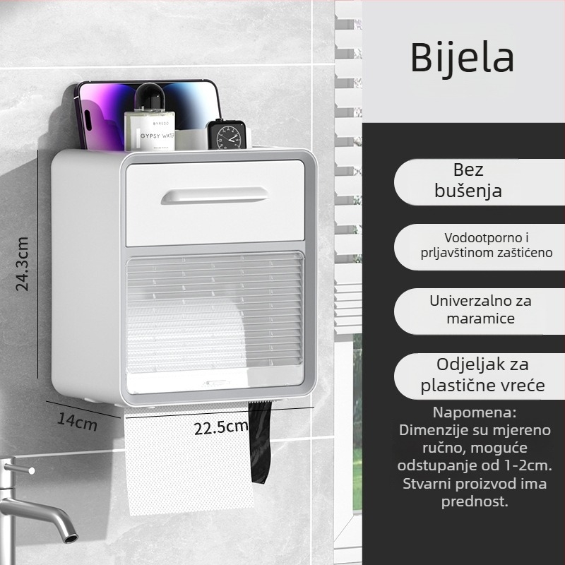 Držač za toaletni papir, zidni, vodootporan, PP materijal, CE certifikat