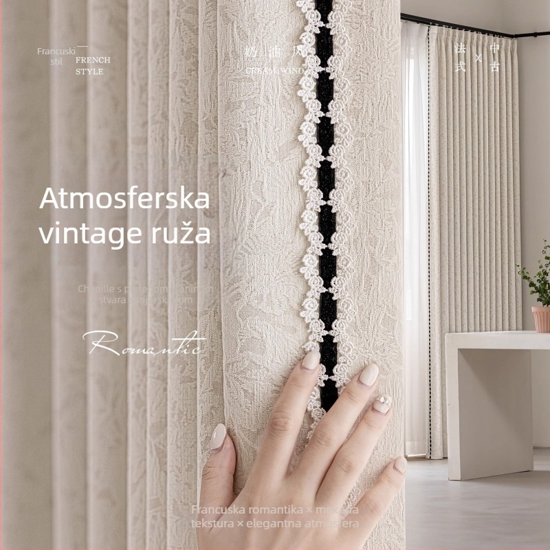 Franco-stil vintage ružičasta chenille blackout zavjesa s reljefnim žakardom za dnevni boravak