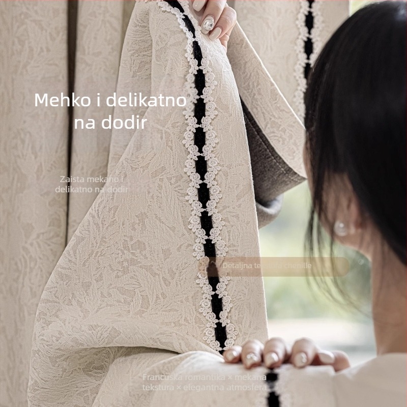 Franco-stil vintage ružičasta chenille blackout zavjesa s reljefnim žakardom za dnevni boravak