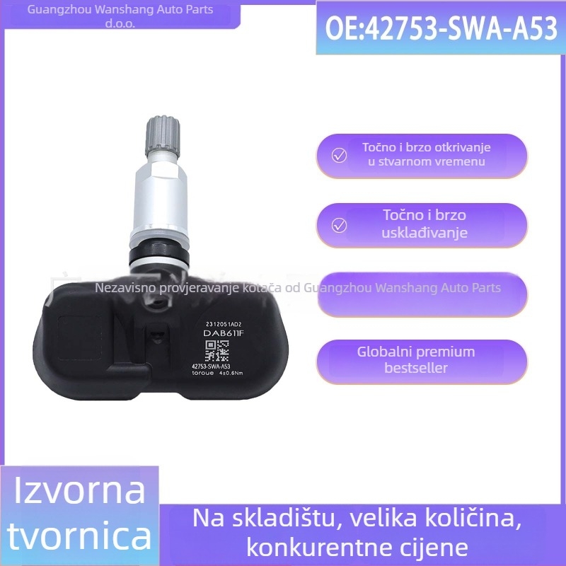 TPMS senzor tlaka u gumama, model 42753-SWA-A53, kompatibilan s Honda CR-V i Accord, raspon mjernog opsega 900, točnost 0,1, težina 40 g
