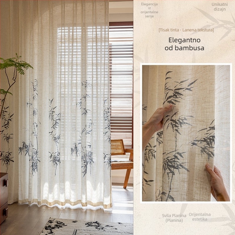 Prozorske zavjese od poliestera, tisak i žakard, prozirne, za dnevni boravak, spavaću sobu i radnu sobu, Novi kineski stil (Poliester; Tisak, Žakard; Prozirne; Dnevni boravak, Spavaća soba, Radna soba)