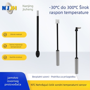 NTC senzor temperature, plug-in, 5K/10K/50K, za industrijsku, medicinsku i kućansku opremu; raspon -30°C do 300°C; materijali: nehrđajući čelik, aluminij, epoksidno brtvljenje