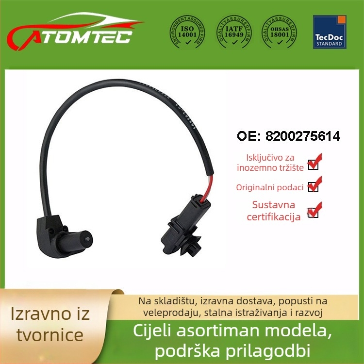 ATOMTEC senzor radilnog vratila s anti-blokiranjem za Renault — modeli 8200275614, 8200370515, 8200370516, 8200370517; marka ATOMTEC; radno napajanje: standardno; vlaga: standardna.