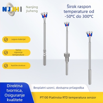 Pt100 platinski otporni senzor za temperaturu – sonda, priključak s utikačem, radni raspon -50°C do 300°C, materijal: nehrđajući čelik i aluminijeva legura, pogodan za industrijsku opremu, medicinsku opremu i kućanske aparate