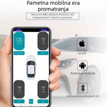 Prijenosni TPMS sustav za automobile i motocikle s Bluetooth senzorom tlaka u gumama i povezivanjem na mobilni telefon