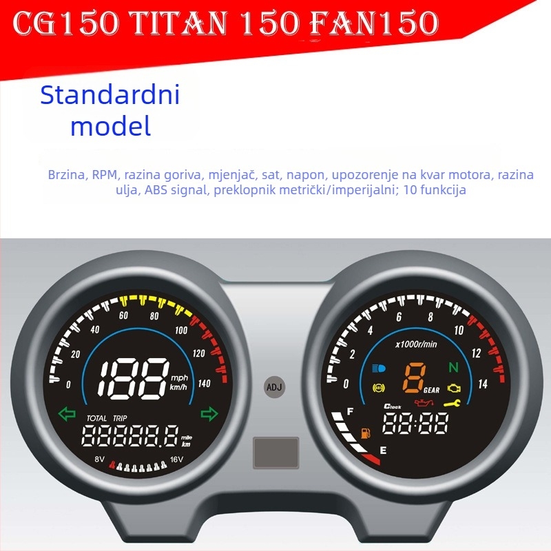 Digitalni instrument ploča za motocikl TITAN 150, FAN150, CG150 i Zanella RX150, MOTOMEL S2 | Materijal: ABS/PP/PMMA; Točnost: 1; Težina: 800 g