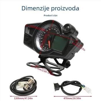 RX1N LCD mjerni uređaj za 12V univerzalni motocikl – višenamjenski digitalni tachometar i odometar, ABS + akrilik + LED, metalni nosač, 0.483 kg
