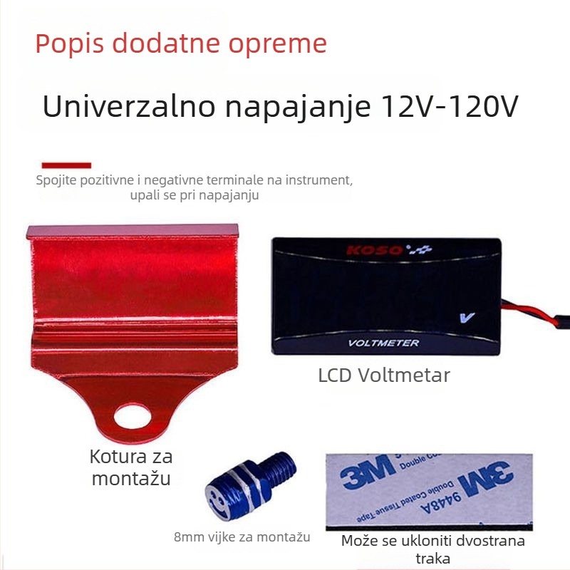 LCD voltmetar za univerzalna električna vozila — digitalni zaslon, univerzalna kompatibilnost, dodatak za modifikacije