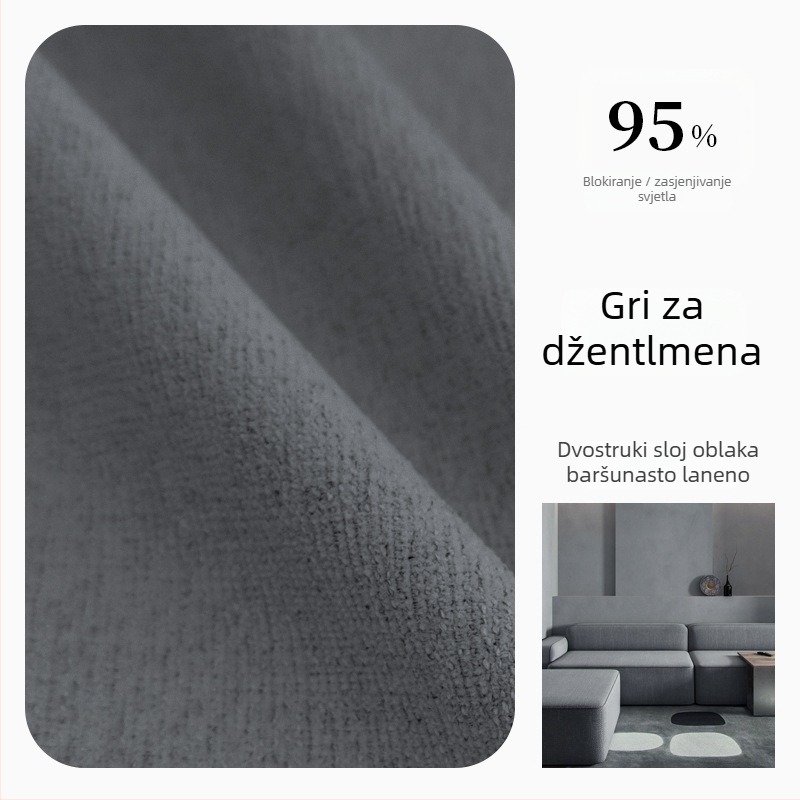 Dvostruka zavjesa od velura tkanine s laneno-bavlinom smjesom i rustikalnom vintage teksturom, jednaka boja i tekstura na obje strane, za dnevni boravak i balkon