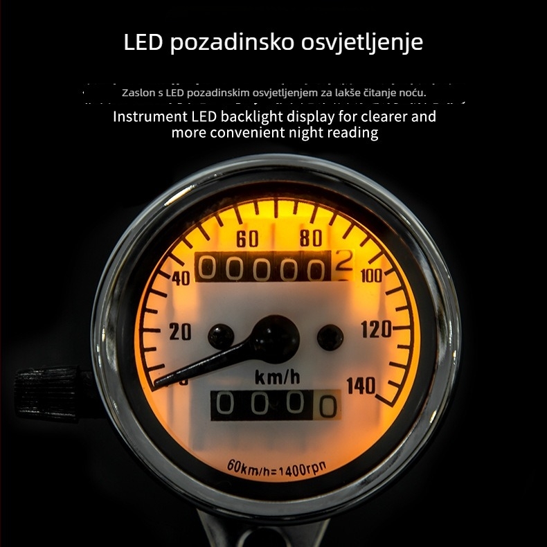 Elektronički tachometar s dvostrukim odometrom 140 (electroplating) – JS, 12V