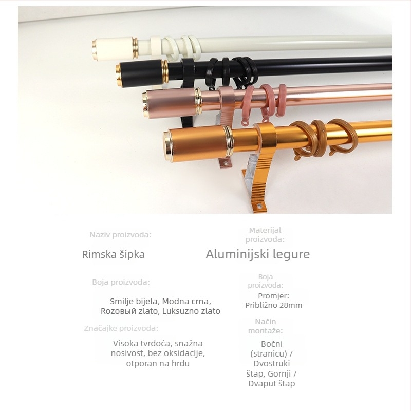 Aluminijska rimska šipka za zavjese s debelim nosačem, za jednostranu ili dvostruku šipku, šina za zavjese