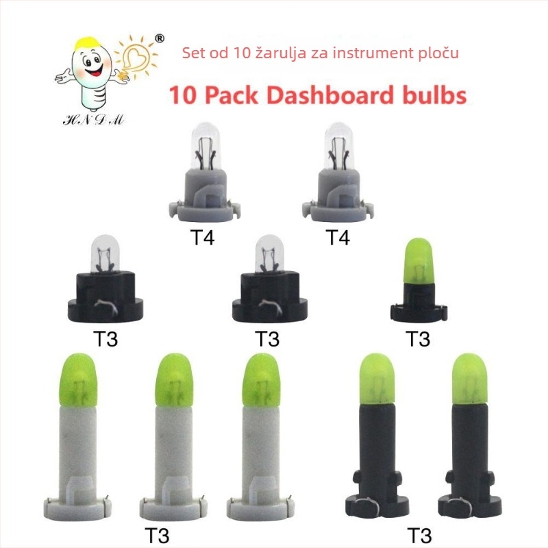 Auto instrument svjetlo T3 T4 — 14V, 1.2W/1.0W/0.91W, prozirno svjetlo, staklo i wolframova žica, plastična glava otporna na visoke temperature