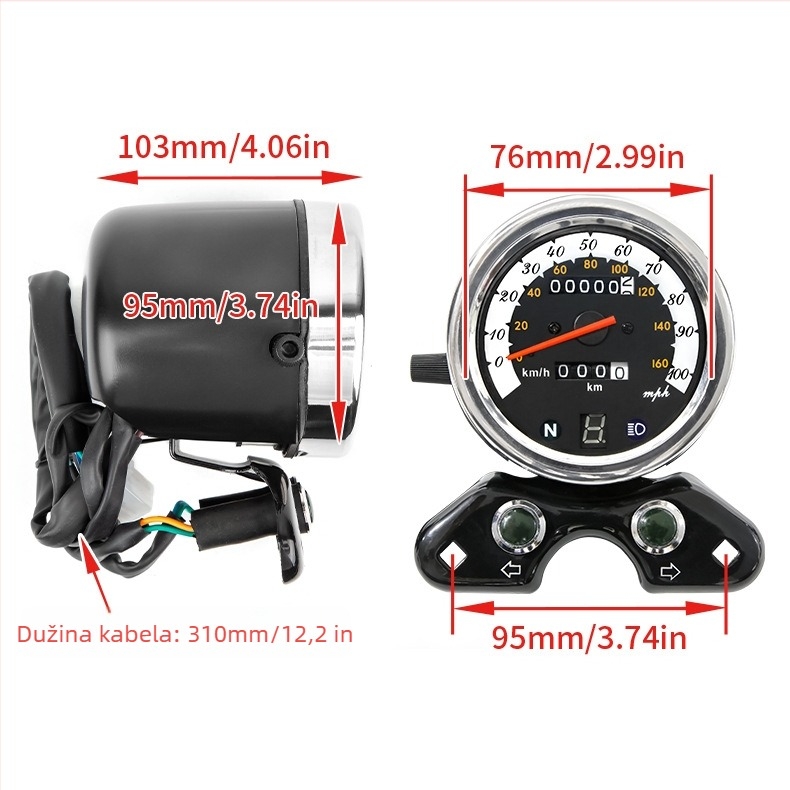 GN CG125 motociklistički instrument ploča – retro modificirani tachometar i odometar, 12V kompatibilnost, kućište od 304 nerđajućeg čelika, 99% točnost