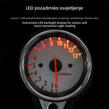 Elektronički tachometar za motocikl, raspon 0-13000 rpm, 12V, model 1.3W