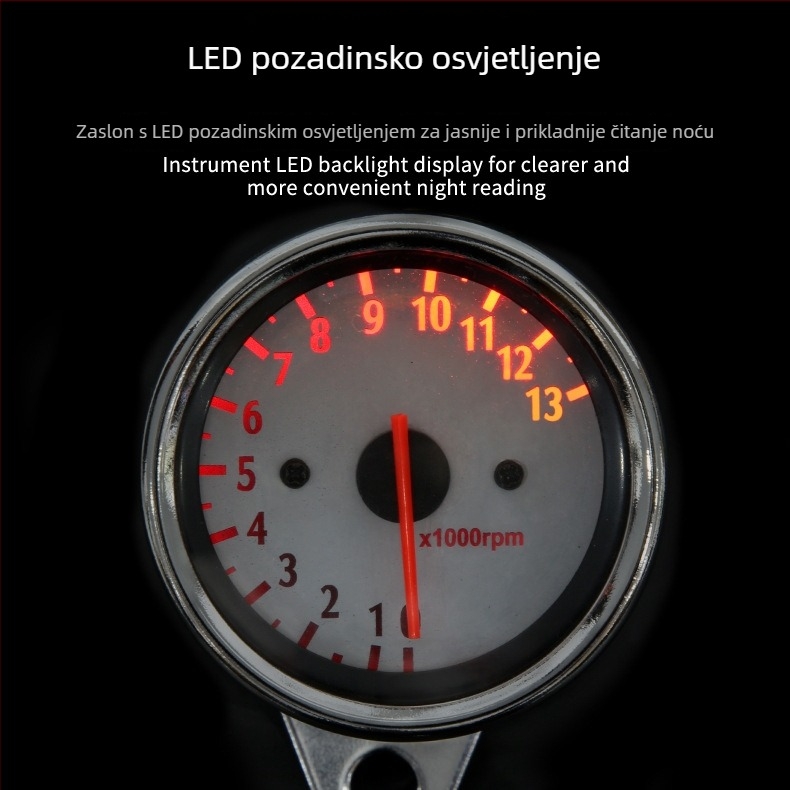 Elektronički tachometar za motocikl, raspon 0-13000 rpm, 12V, model 1.3W