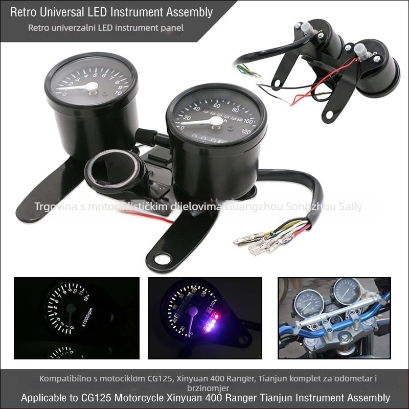 CG125 motociklistički instrument panel s LED-om, retro izgled, mehanički brzinomjer i odometar