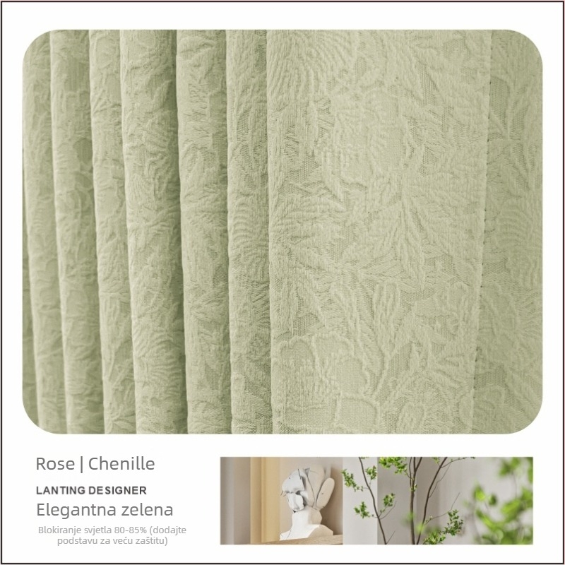 Francuska vintage zavjesa za zatemnjivanje od Chenille tkanine, krem boje s ružnim uzorkom, za spavaću sobu i dnevni boravak.