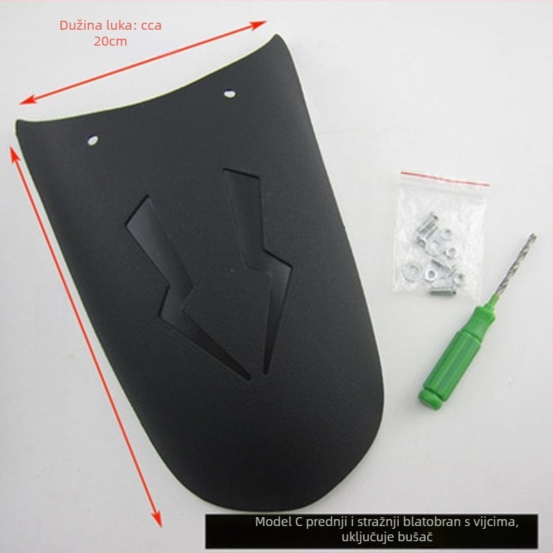 Prošireni prednji blatnik i komplet stražnjeg blatnika za motocikle i električna tricikla – univerzalna kompatibilnost, polipropilen (PP), vodootporna zaštita