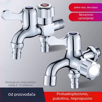 Slavina za perilicu rublja s jednim ulazom i dva izlaza | Materijal: nehrđajući čelik-bakarna legura | Funkcija: miješanje | Ulaz/izlaz: DN15 | Radna temperatura: 0–100°C