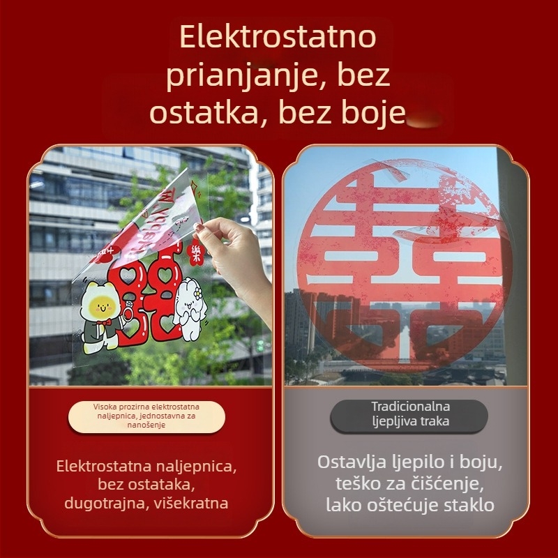 Vjenčani statični naljepnice za prozore, staklo i ogledala – motiv Dvostruko Sretan, PVC materijal, montaža ljepilnom trakom, vjenčana dekoracija