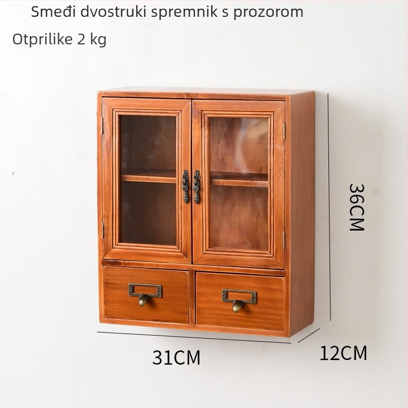 Drveni zidni stalak s tri razine za izlaganje, ručno izrađeno