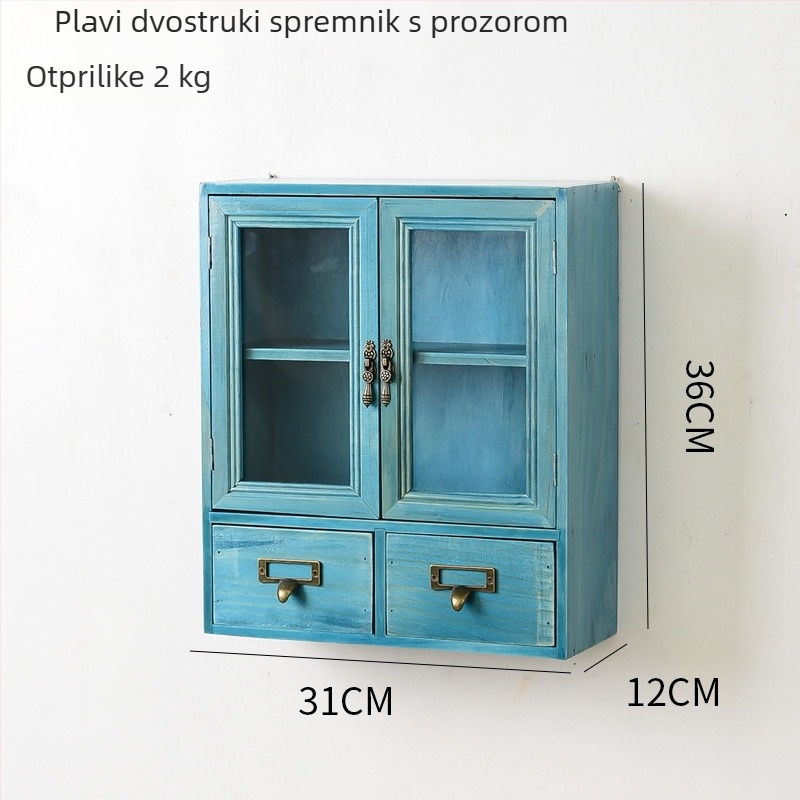 Drveni zidni stalak s tri razine za izlaganje, ručno izrađeno