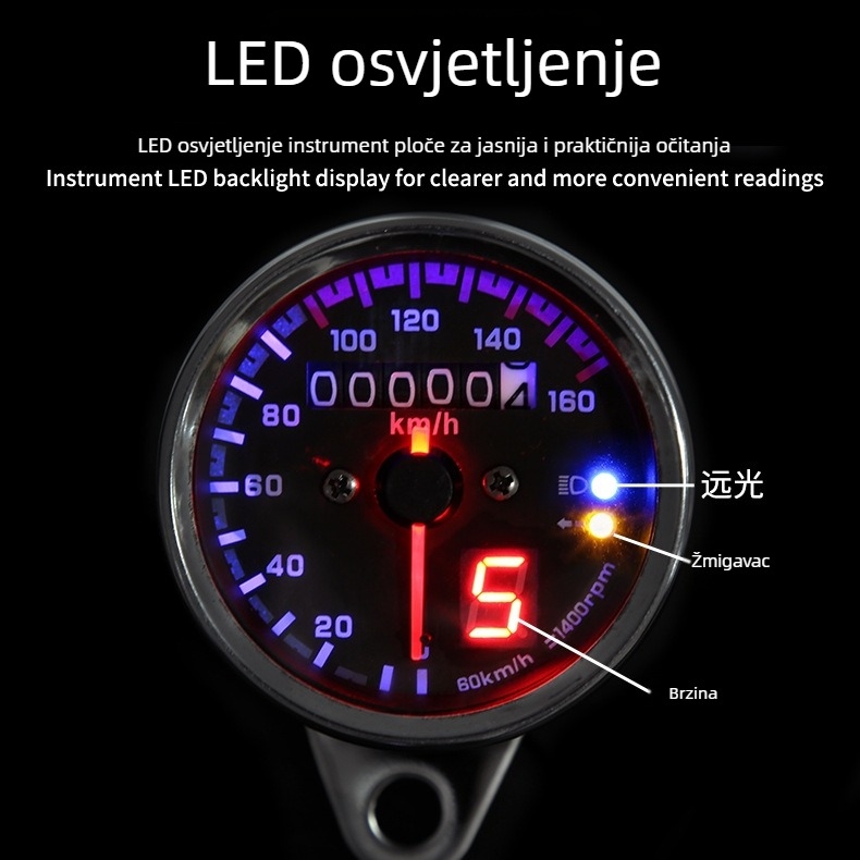 Harley-Davidson cruiser indikator prijenosa s elektroničkim tachometrom i odometrom, 12V