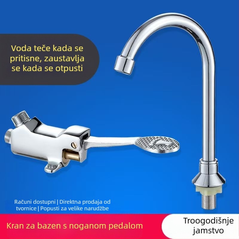 Pedalna slavina za bolnice i laboratorije, bakrena, model A230142, DN20 izlaz, 30 sekundi ispiranja