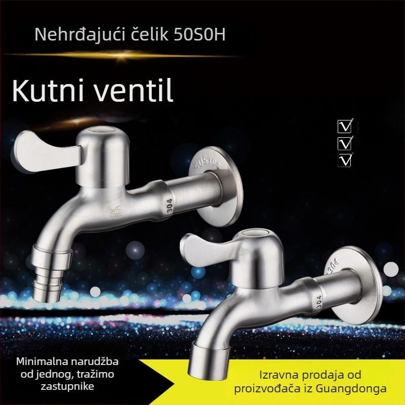 304 nehrđajući čelik: produžena zidna slavina s brzim otvaranjem za perilicu i mop, keramičko jezgro ventila, 0–90°C