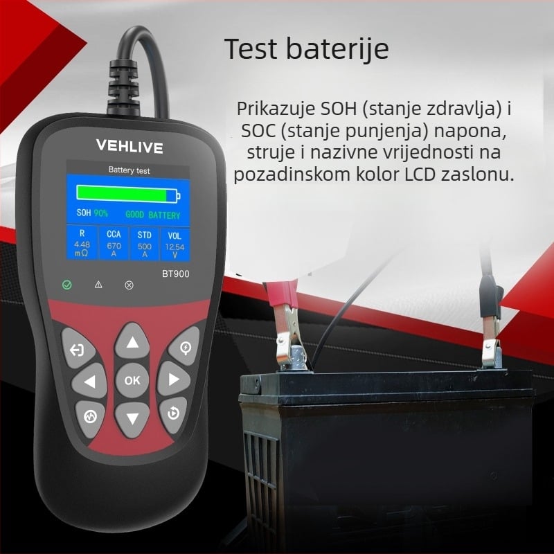 Bt900 Auto baterija tester obdll – 6-12V, Detekcija baterije, Automobilski dijagnostički alat, Radna temperatura -20°C do 70°C