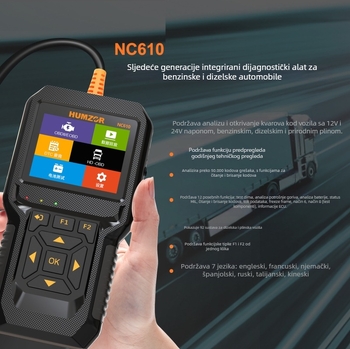 OBD alat za dijagnostiku motornih kvarova automobila, višenamjenski dekoder, brisanje svjetla kvara | HUMZOR NC610 | Napajanje 12-24V | Radna temperatura 0-60°C