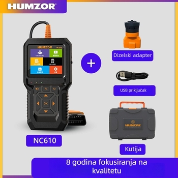 OBD alat za dijagnostiku motornih kvarova automobila, višenamjenski dekoder, brisanje svjetla kvara | HUMZOR NC610 | Napajanje 12-24V | Radna temperatura 0-60°C