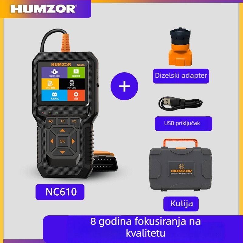 OBD alat za dijagnostiku motornih kvarova automobila, višenamjenski dekoder, brisanje svjetla kvara | HUMZOR NC610 | Napajanje 12-24V | Radna temperatura 0-60°C
