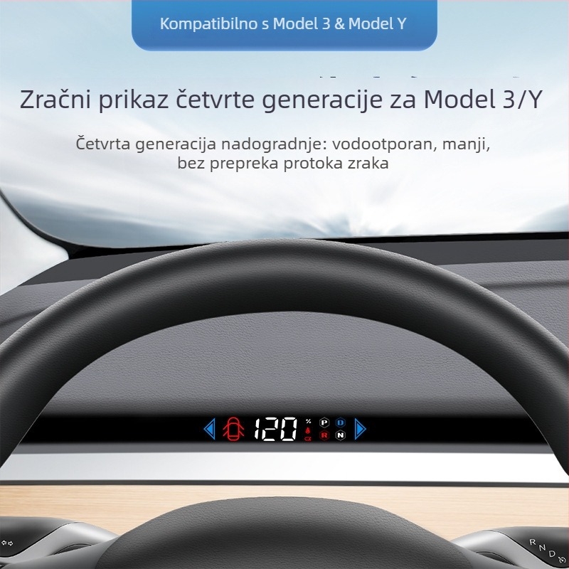 HUD zaslon za automobil T5, HD rezolucija, napajanje preko OBD, kompatibilan s Model 3 i Model Y