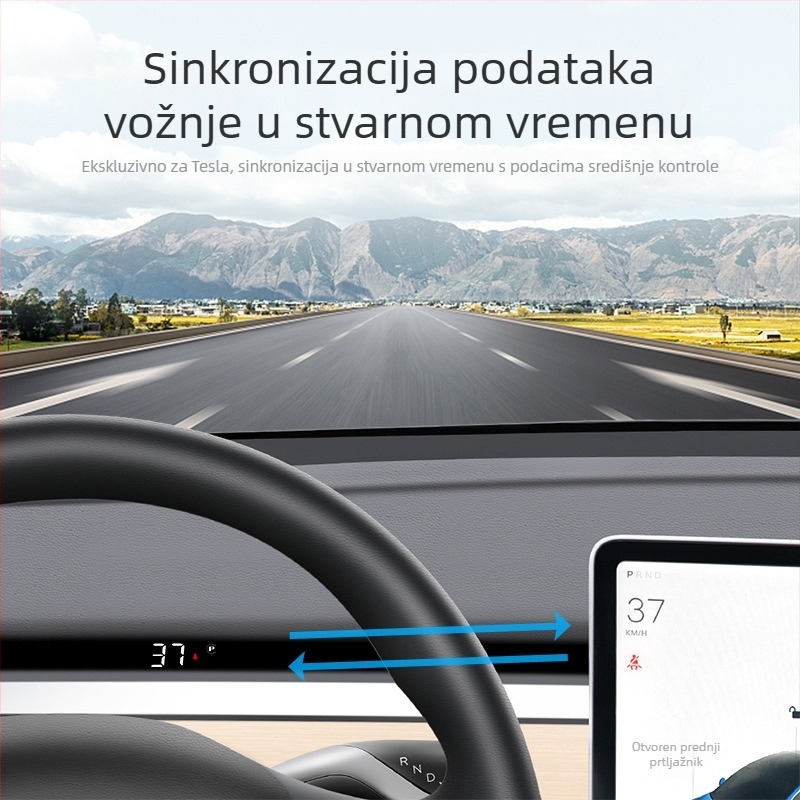 HUD zaslon za automobil T5, HD rezolucija, napajanje preko OBD, kompatibilan s Model 3 i Model Y