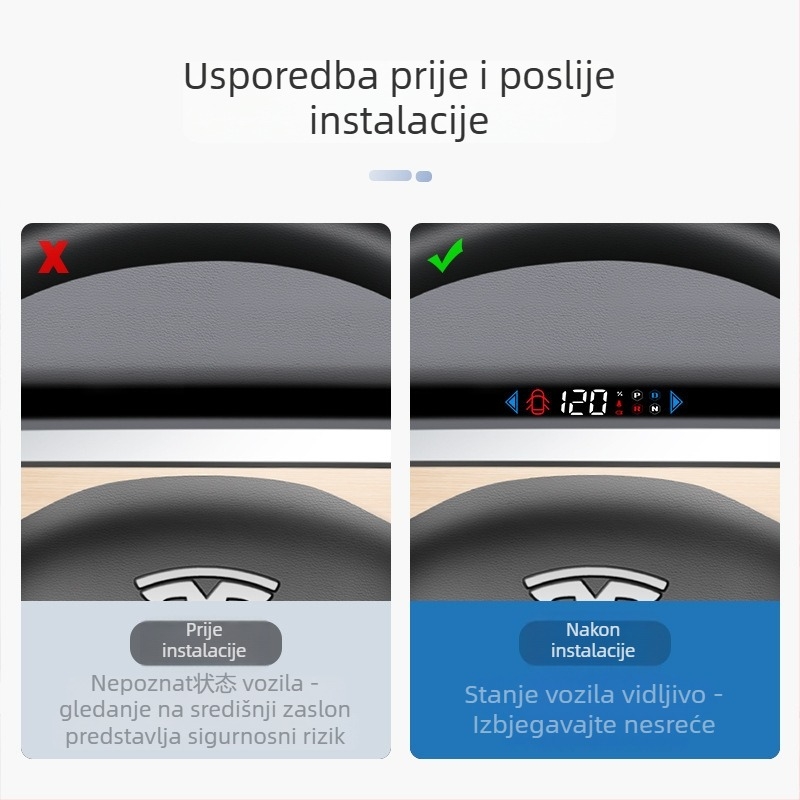 HUD zaslon za automobil T5, HD rezolucija, napajanje preko OBD, kompatibilan s Model 3 i Model Y