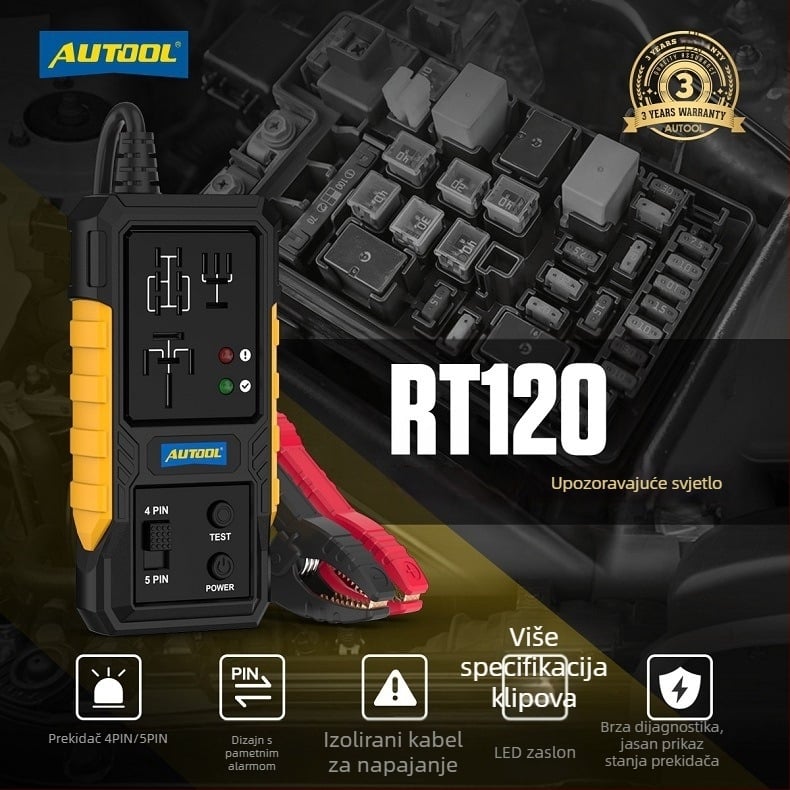 AUTOOL RT120 tester releja za automobil za 4-pinski i 5-pinski relej, 12V