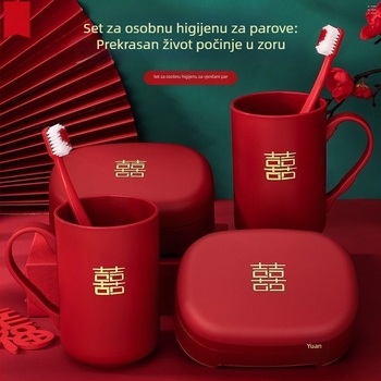 Set kupaonice za vjenčanje: čaše za usta i kutija za sapun, plastika, OPP pakiranje, tisak 'Happy', montaža bez bušenja