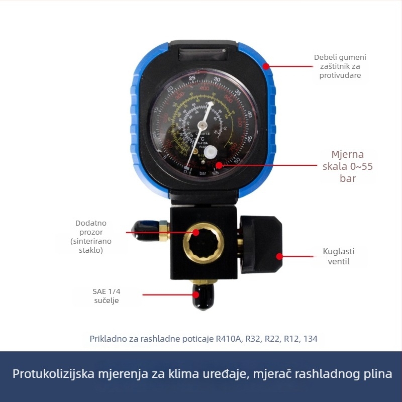 Fluorirana jednoventilska s vakum mjernikom, mjerač tekućine/refrigeranta i anti-kolizijski mjerač automobinskog klima uređaja (Model: Fluorirana jednoventilska; Tip: vakuumski tlak mjerač; Nominalni promjer: konzultirajte; Serija: 251017)