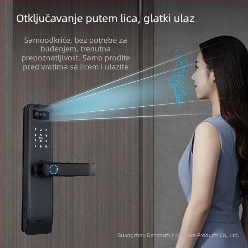 Pametna brava za drvena vrata s 3D prepoznavanjem lica i video interkomom, model P15, 100 pohranjenih otisaka, >100000 otključavanja, skeniranje 0,15 s, lažno prihvaćanje 0,1%, lažno odbijanje 0,1%