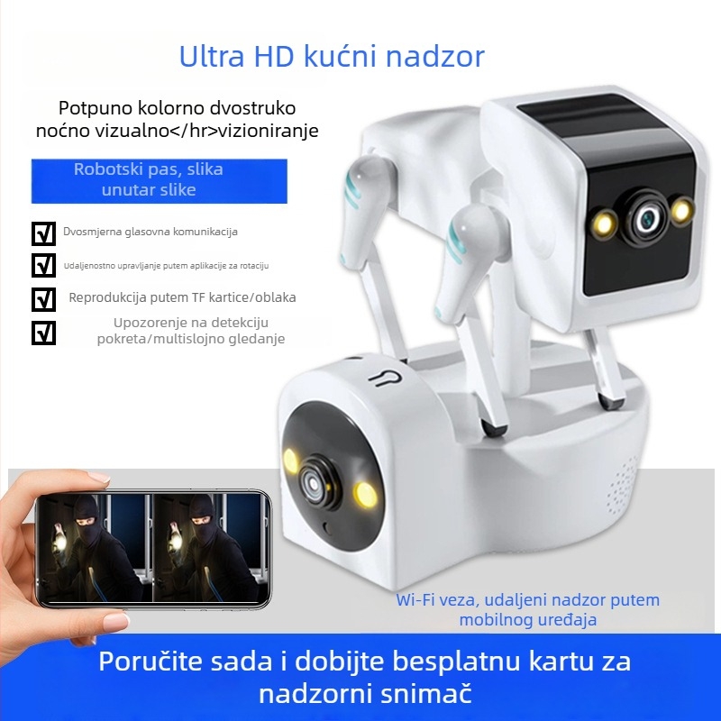 Inteligentna Wi‑Fi kamera za nadzor: 1080p, 3,6 mm fokalna duljina, domet 10–30 m, boja noćnog vida, upravljanje mobilnom aplikacijom (Android, iOS)