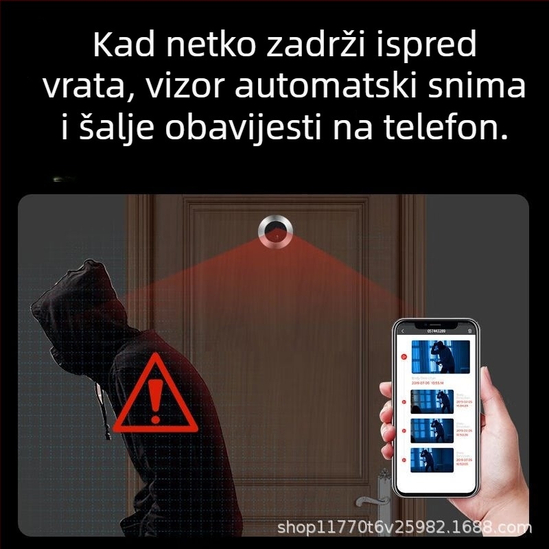 Bežični video zvono za vrata s kamerom tipa mačje oko — model Q17, napajanje: punjenje, 5V, za kućanstva i stanove (Model: Q17 · Napajanje: Punjenje · Napon: 5V · Primjena: Kućanstva, Stanovi · Tip: Video zvono za vrata)
