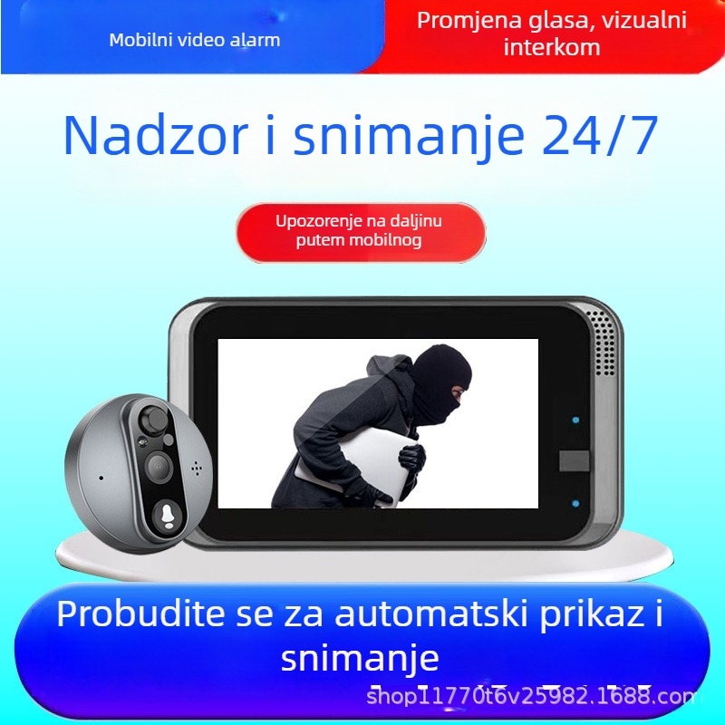 Bežični video zvono za vrata s kamerom tipa mačje oko — model Q17, napajanje: punjenje, 5V, za kućanstva i stanove (Model: Q17 · Napajanje: Punjenje · Napon: 5V · Primjena: Kućanstva, Stanovi · Tip: Video zvono za vrata)